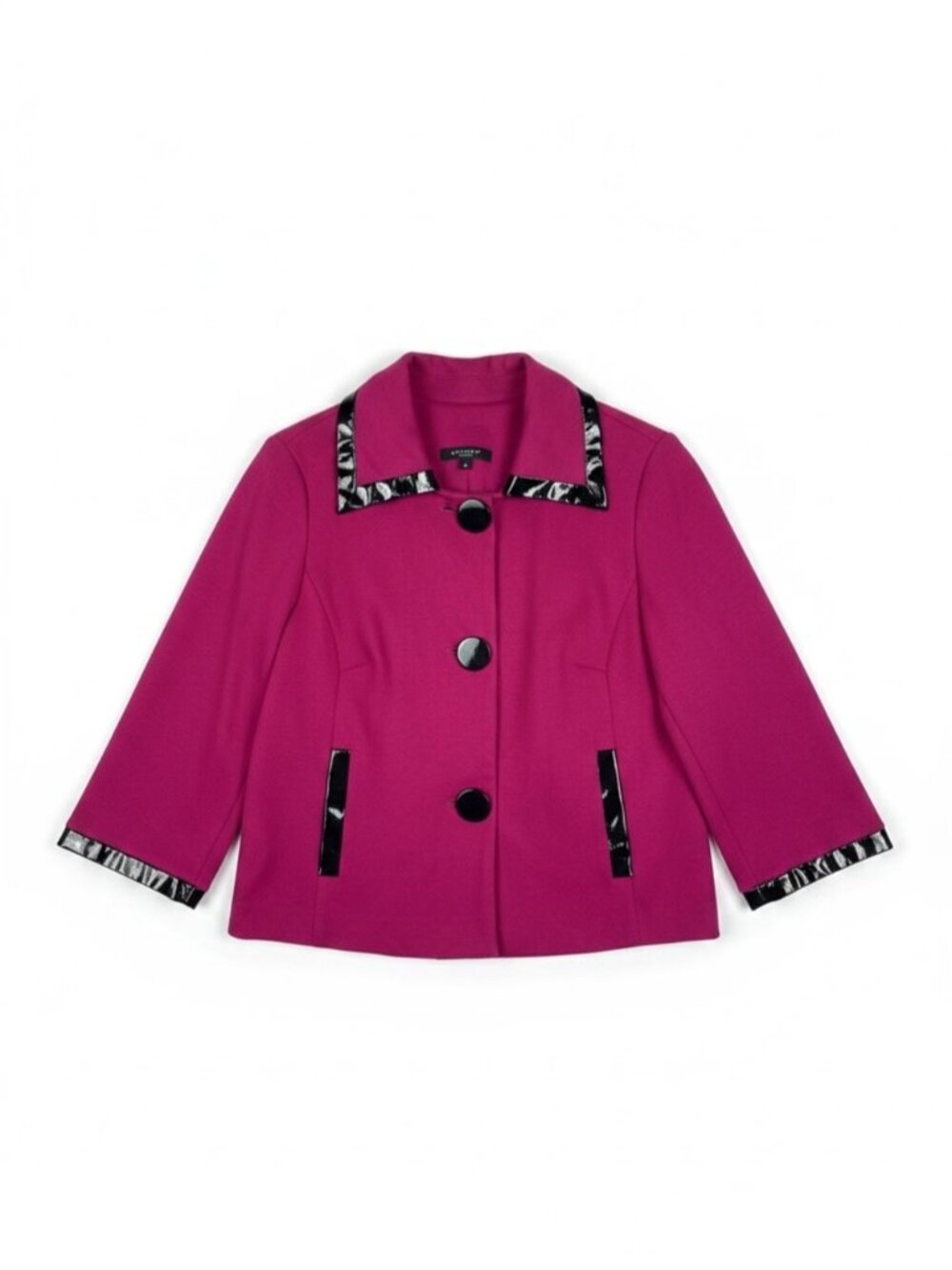 Vintage Sandro Cropped Coat Fuchsia Pink Large Patent Leather Trim